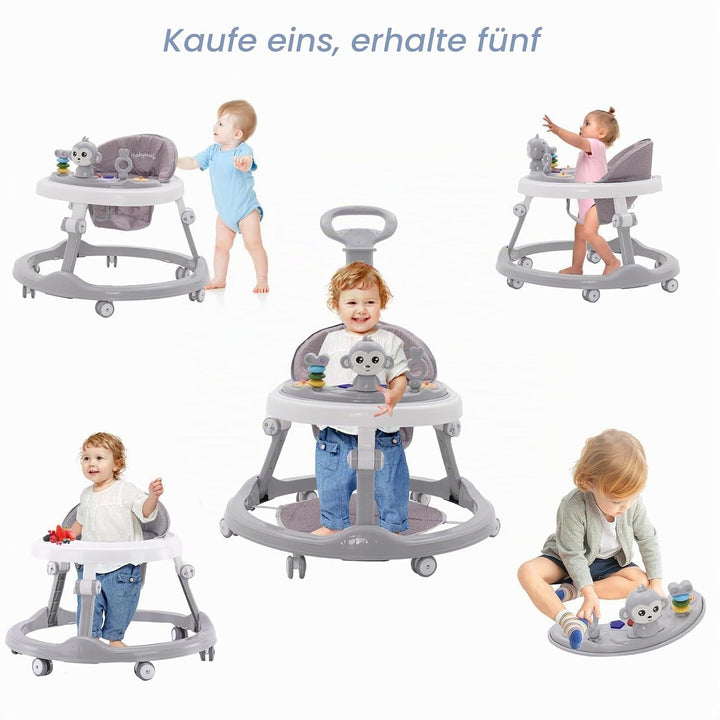 Lauflernhilfe Babywalker 5in1,mit Musikalisches Spielzeug und Herausnehmbarem Essteller,360-Grad-Räd