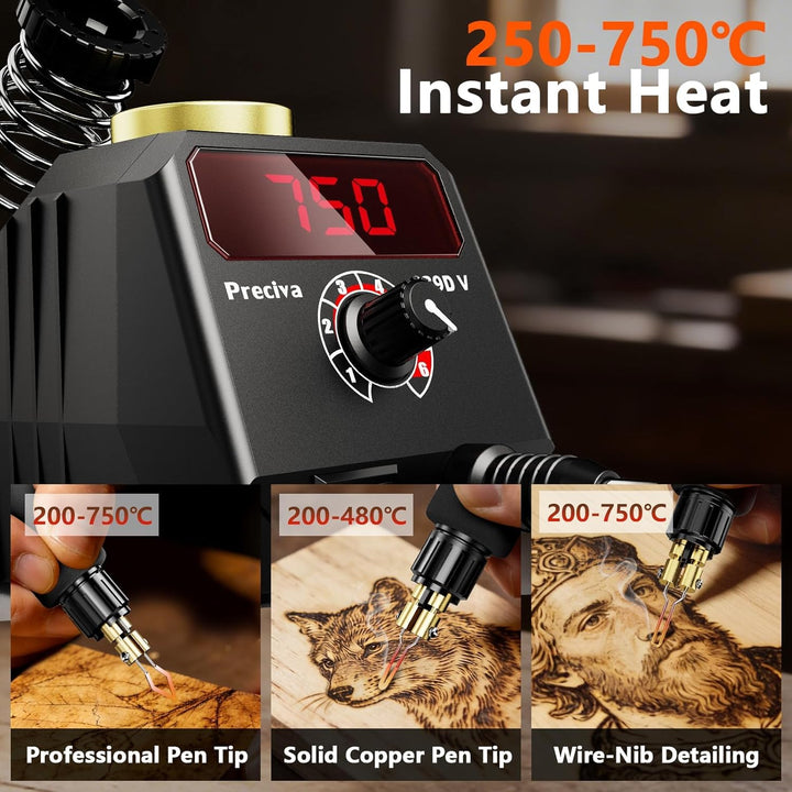 Preciva 939D-VI Brandmalstift, Handwerksset zum Holzschnitzen mit einstellbarer Temperatur, Holzschn