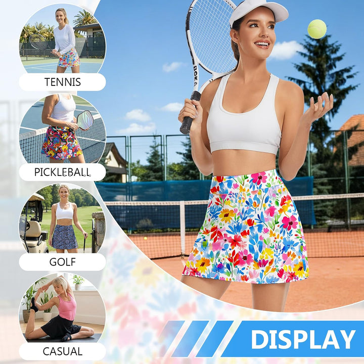 Soneven Hosenrock Damen Knielang Tennis Rock mit Hose Drunter Mädchen Pleated Wanderrock Sommer Spo