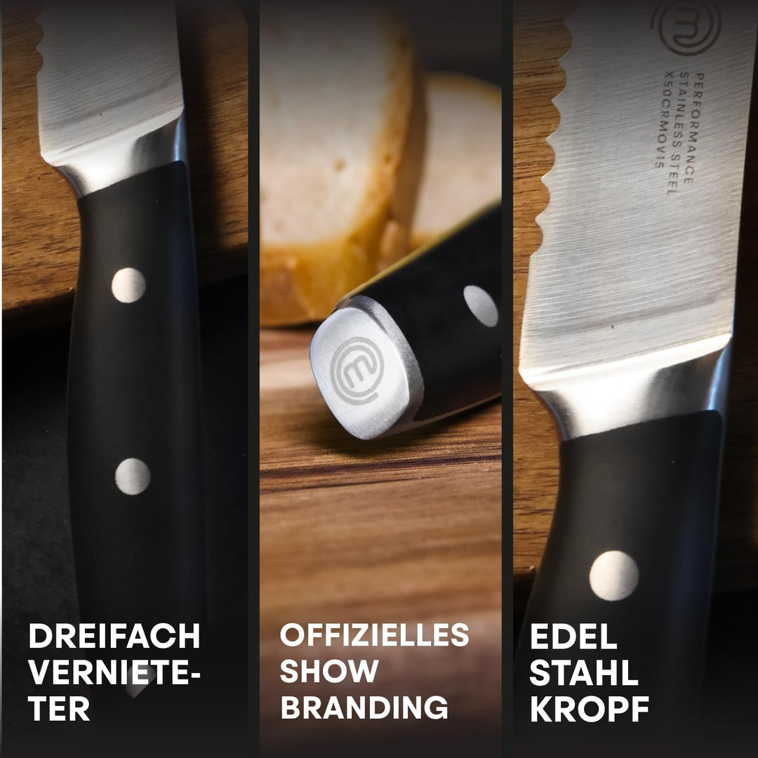 MasterChef Brotmesser, Kochmesser Profi Messer aus Kohlenstoffreichem Edelstahl, Dreifach Vernietete