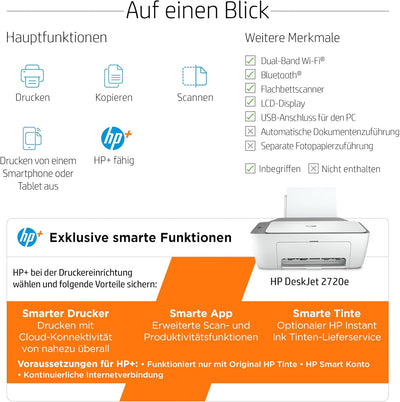 HP DeskJet 2720e Multifunktionsdrucker, 6 Monate gratis drucken mit HP Instant Ink inklusive, Drucke