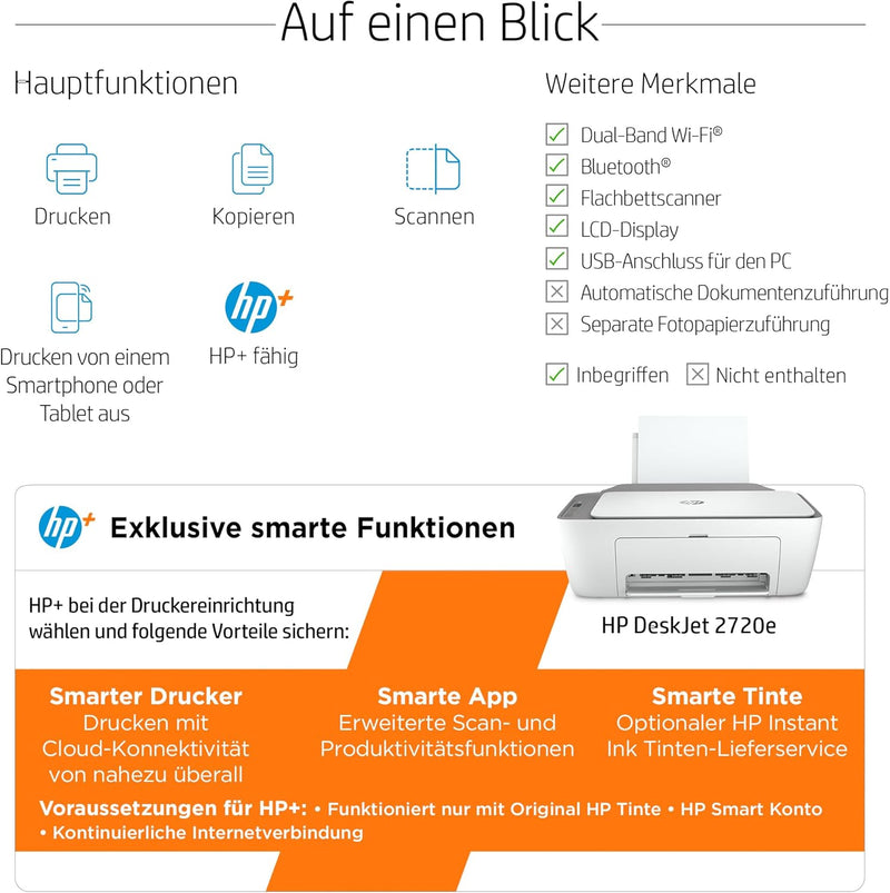 HP DeskJet 2720e Multifunktionsdrucker, 6 Monate gratis drucken mit HP Instant Ink inklusive, Drucke