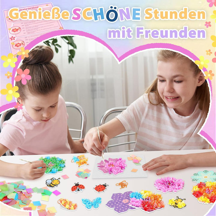 Aragallant 16 Stück Bastelset Kinder ab 4 5 6 7+ Jahre, Poke Art Basteln Mädchen - Mit Vase & 8 Blum
