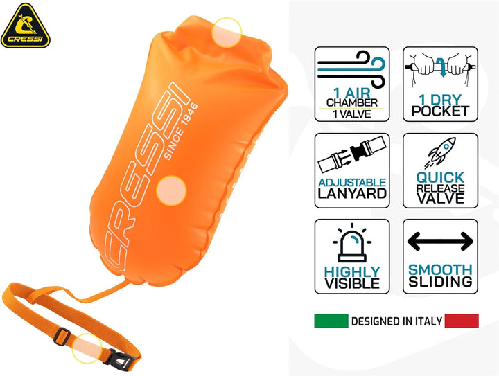 CRESSI Glide Pro/Swim Buoy 28L - Signalboje aufblasbar, praktisch und kompakt für maximale Sichtbark