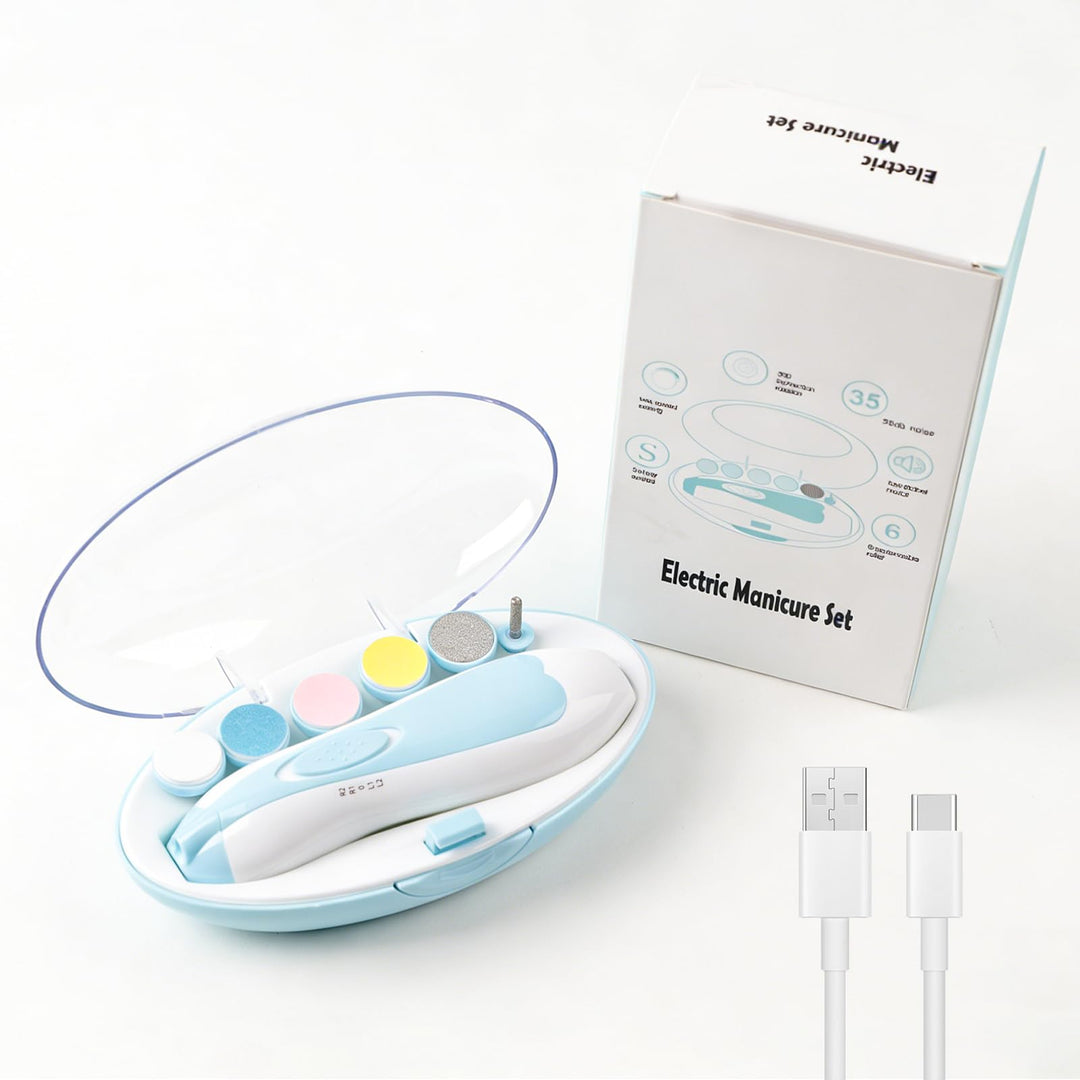 Baby Nagelfeile Elektrisch, Baby-Nagelfeilen-Set mit 6 Schleifkopf und LED-Licht, Nagelpflegeset für