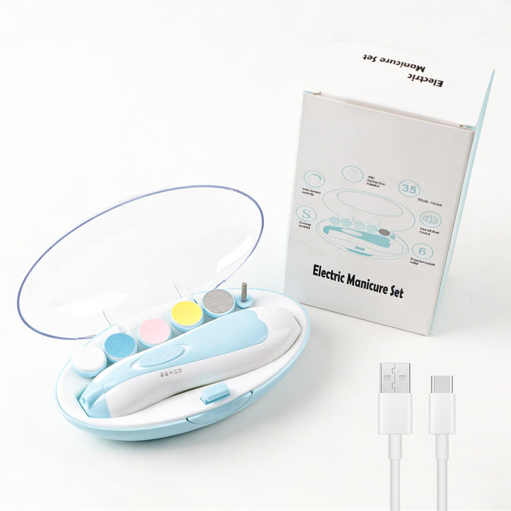 Baby Nagelfeile Elektrisch, Baby-Nagelfeilen-Set mit 6 Schleifkopf und LED-Licht, Nagelpflegeset für