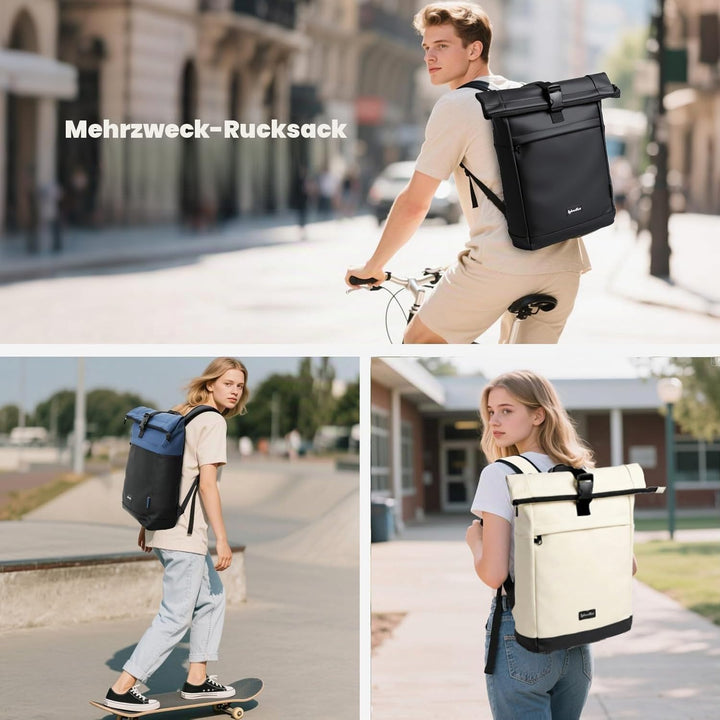Wasserdicht Rucksack, Laptop Rolltop Rucksack für Herren &amp; Damen Mit Diebstahlsichere Reissverschlus