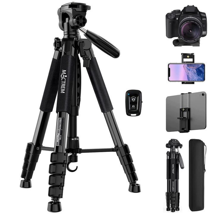 MACTREM 75-Zoll-Kamerastativ für Sony Canon Nikon, leichtes Reise-Video-Aluminium-Stativ mit Handy-H