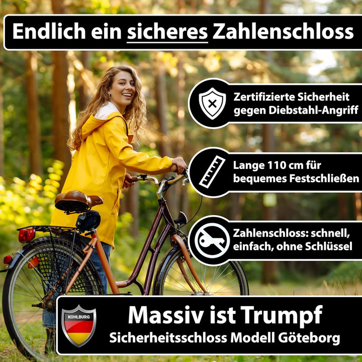 KOHLBURG massives 110cm Fahrradschloss Zahlenschloss mit höchster Sicherheit [Sold Secure GOLD] - si
