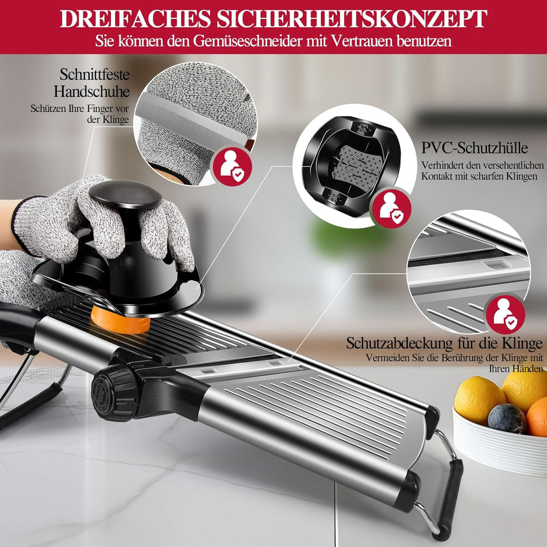 MASTERTOP Gemüsehobel Verstellbar, Mandoline Gemüseschneider aus Edelstahl, für Gemüse und Obstschne
