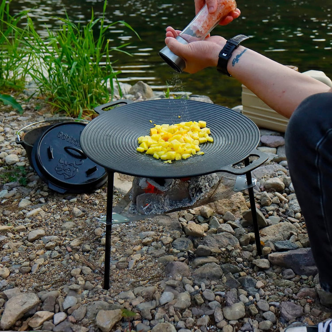 CCLIFE BBQ Grillpfanne Koreanische Grillpfanne aus Gusseisen Runde Grillplatte Antihaftbeschichtung,