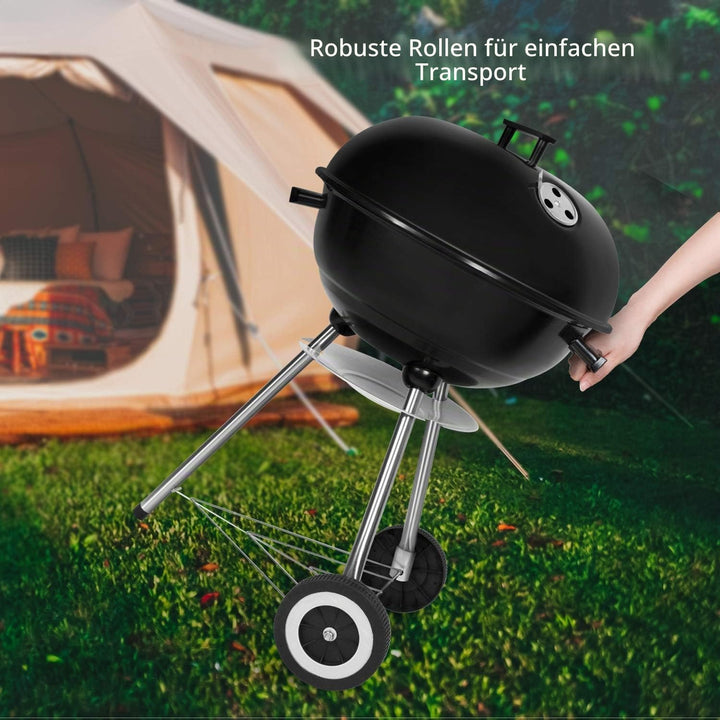 SunJas Holzkohlegrill, tragbar, rund, Deckel, Doppelräder, Grill auf Standfuss, φ 41 cm, Höhe 70 cm,