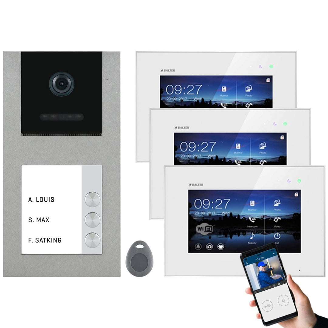 Balter EVO Grau WiFi Video Türklingel mit Kamera und RFID für 3 FAM, 2-Draht Doorbell Aufputz Türspr