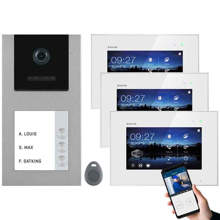 Balter EVO Grau WiFi Video Türklingel mit Kamera und RFID für 3 FAM, 2-Draht Doorbell Aufputz Türspr