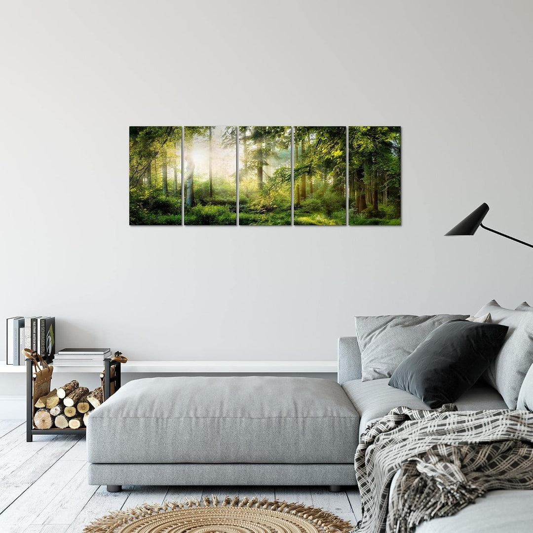 Runa Art Bild Wald Landschaft Wandbilder auf Vlies Leinwand 5 Teilig Wanddekoration Schlafzimmer Woh