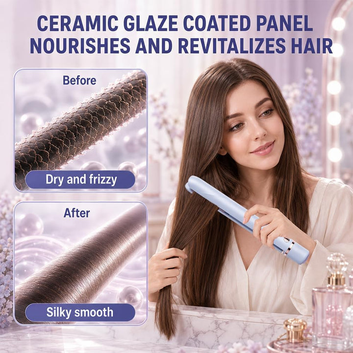 Mini Glätteisen Kabellos, Tragbarer Kabelloser Haarglätter, Mini Haarglätter mit Akku, 2 in 1 Haargl