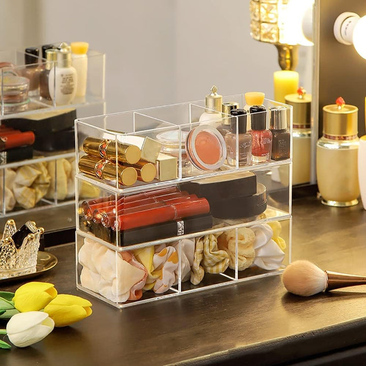 Kosmetik Organizer Set Make Up Organizer aus Acryl Schubladen Ordnungssystem mit 7 Fächern Stapelbar