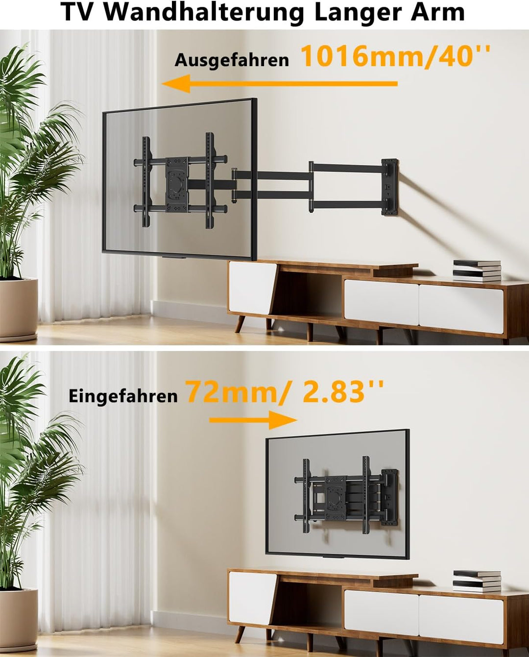 TV Wandhalterung mit 1016mm Extra Langem Gelenkarm, Fernsehhalterung Wand Schwenkbar 3 Klappbare Arm