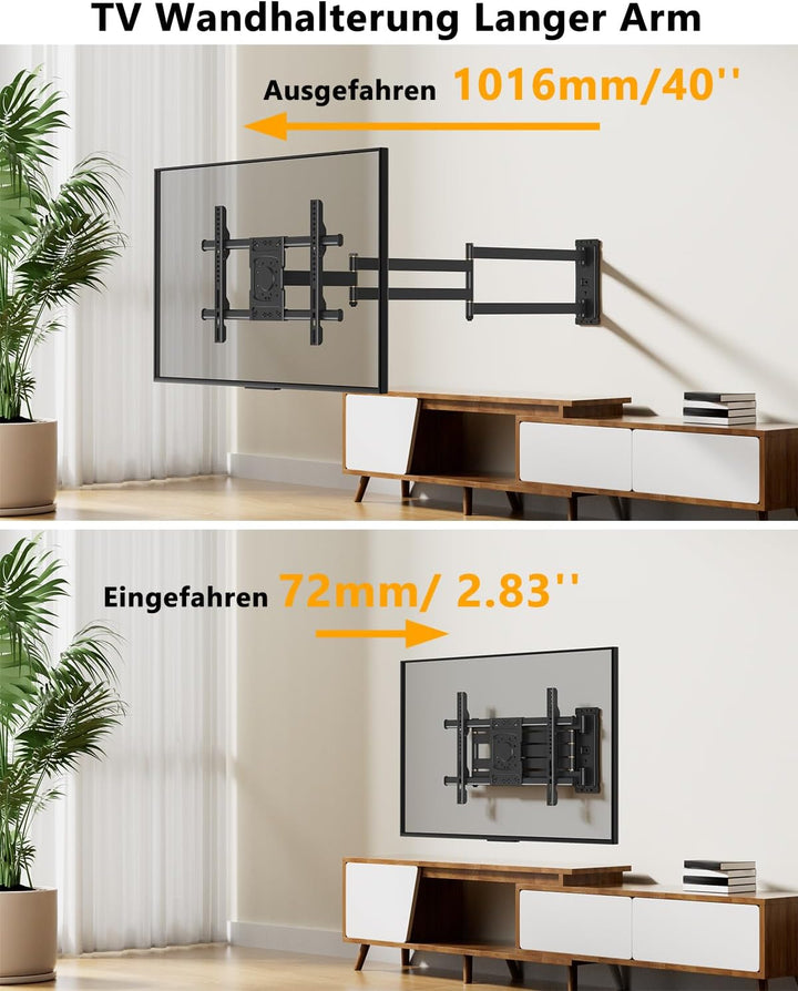TV Wandhalterung mit 1016mm Extra Langem Gelenkarm, Fernsehhalterung Wand Schwenkbar 3 Klappbare Arm