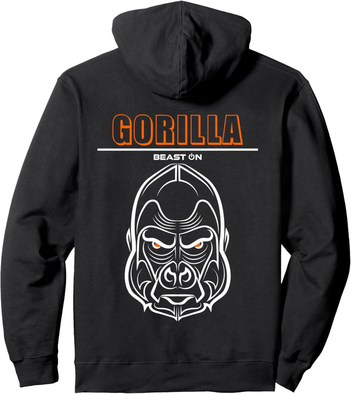 Gorilla Kopf Orange Rücken Motiv Gym Workout Fitness Gains Pullover Hoodie