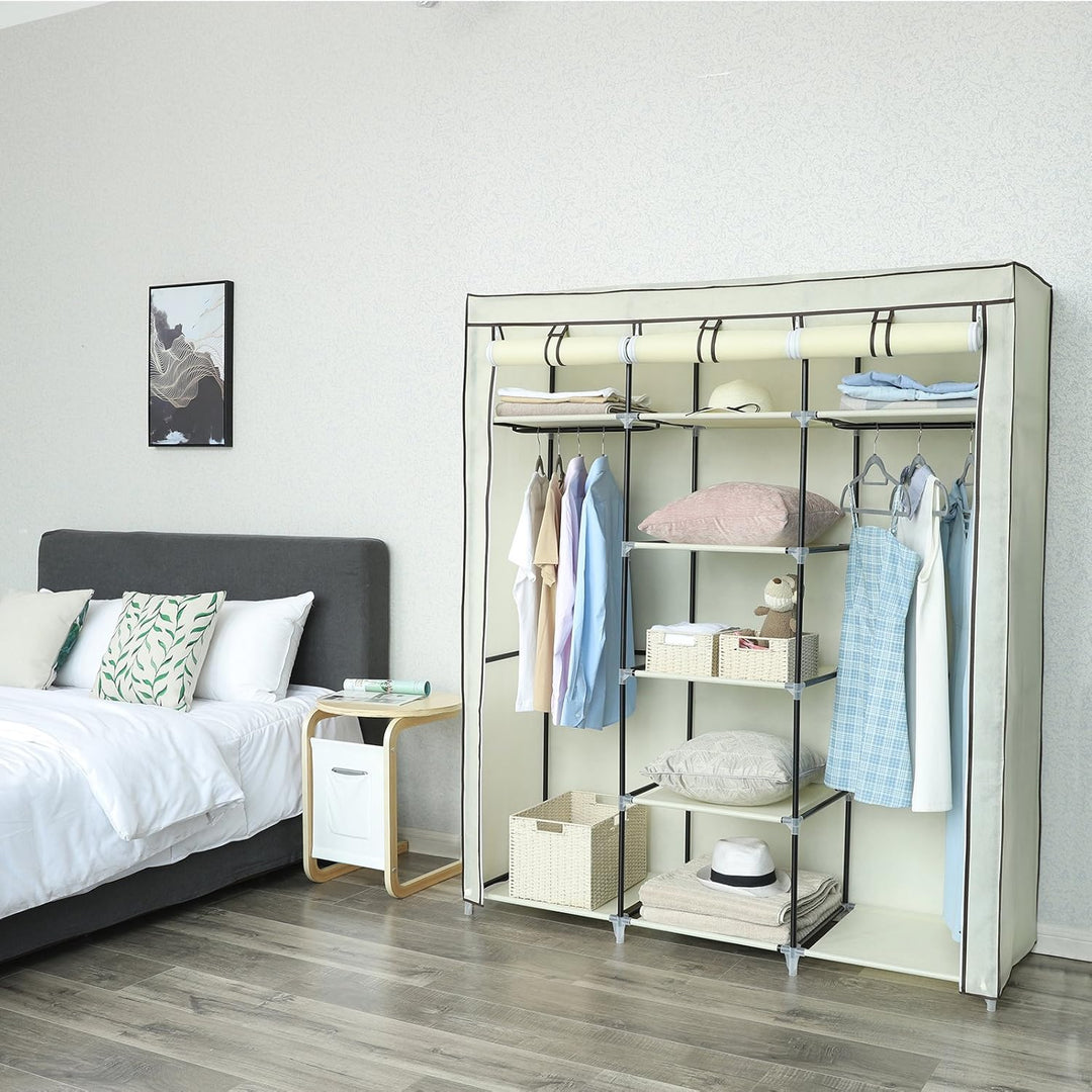 SONGMICS Kleiderschrank, Faltschrank, Stoffschrank, faltbare Garderobe mit 2 Kleiderstange, 175 x 15