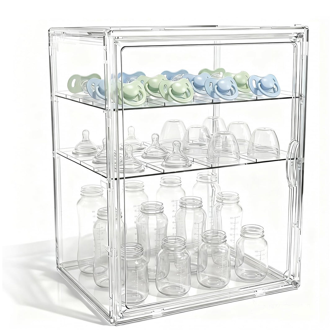 Acryl-Babyflaschen-Organizer mit Magnetverschluss, Aufbewahrung für Sauger und Pumparteile, geeignet
