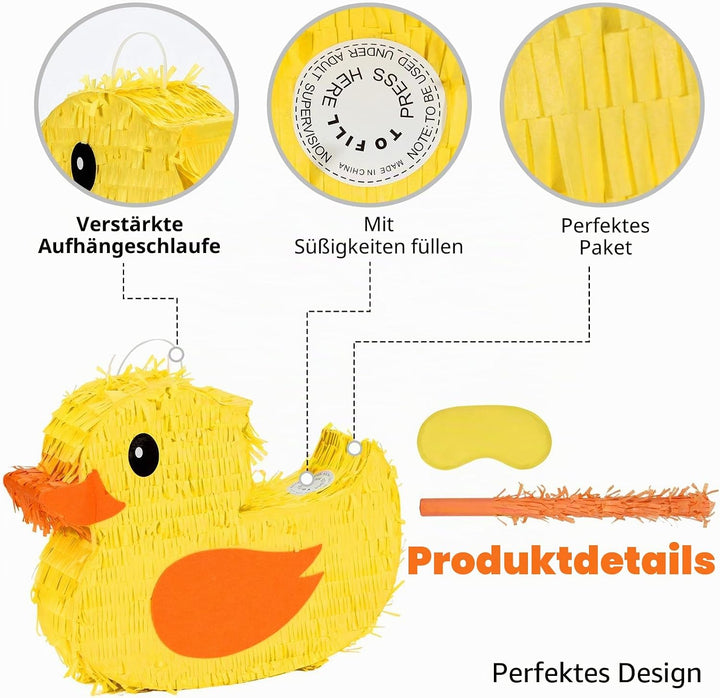Enten-Piniatas-Set mit Augenbinde und Fledermaus (41,5 x 32,6 x 10,2 cm), perfekt für Kindergeburtst