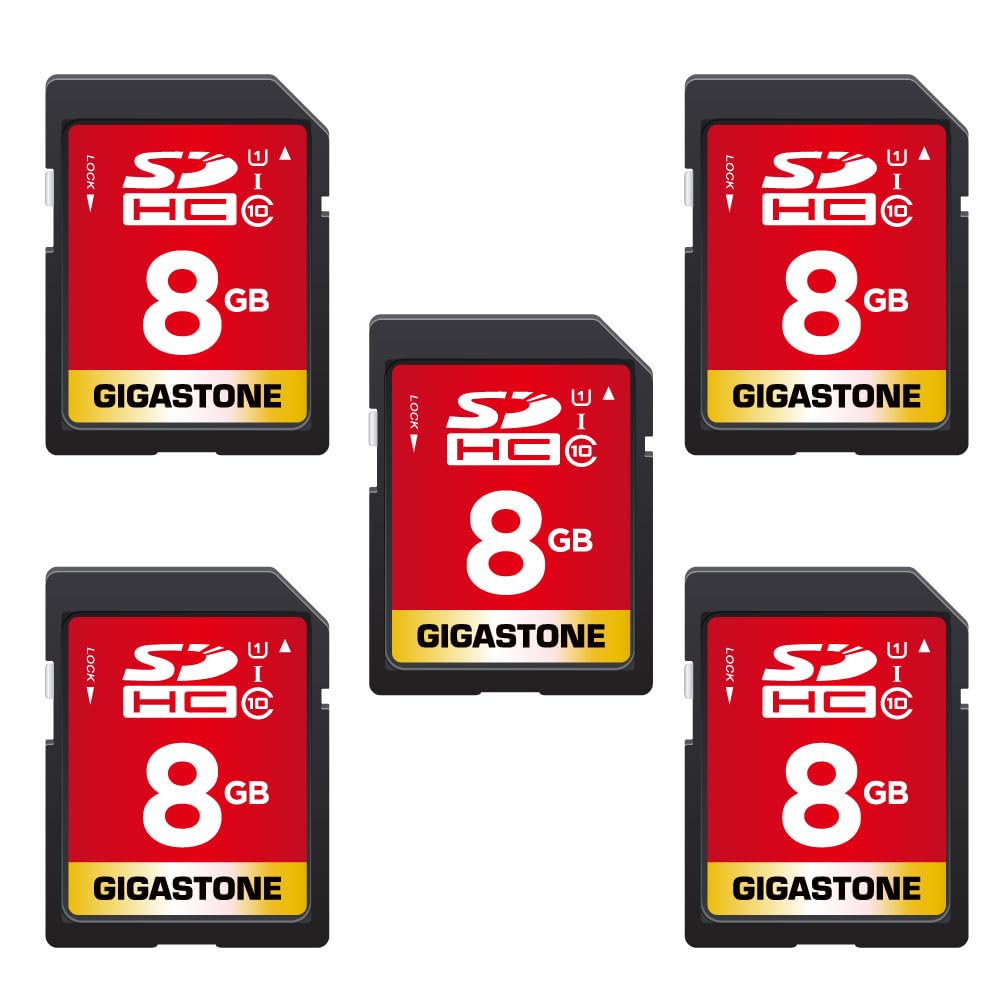 Gigastone 8 GB SDHC-Speicherkarte, 5 Stück, hohe Geschwindigkeit für die Speicherung von Fotos, Vide