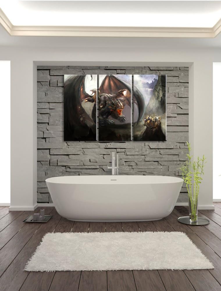 Pixxprint Fantasy Drache 3-Teiler Leinwandbild 120x80 Bild auf Leinwand