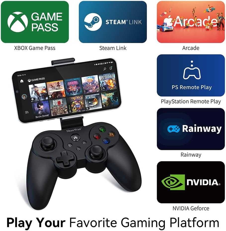 ShanWan Smartphone Controller für Android/iOS, Handy Controller mit Halterung, Bluetooth Mobile Gami