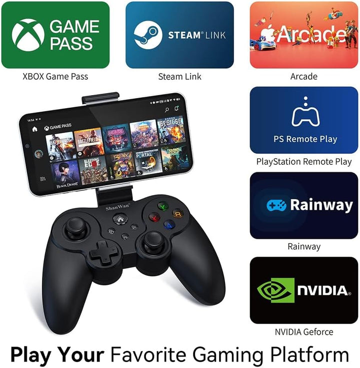ShanWan Smartphone Controller für Android/iOS, Handy Controller mit Halterung, Bluetooth Mobile Gami