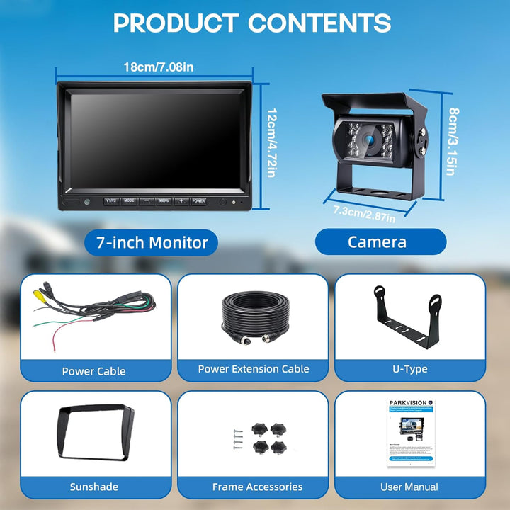 PARKVISION Rückfahrkamera Set mit 7 Zoll HD Monitor &amp; IP68 Kamera – 110° Weitwinkel &amp; IR-Nachtsicht
