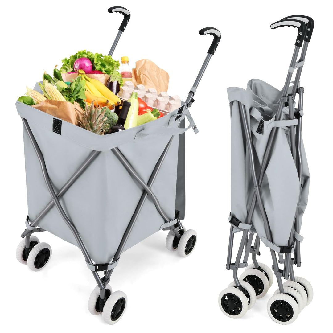 COSTWAY Faltbarer Einkaufstrolley mit Rädern, Kapazität 90 L/55 kg, Handwagen mit Abnehmbarer Oxford