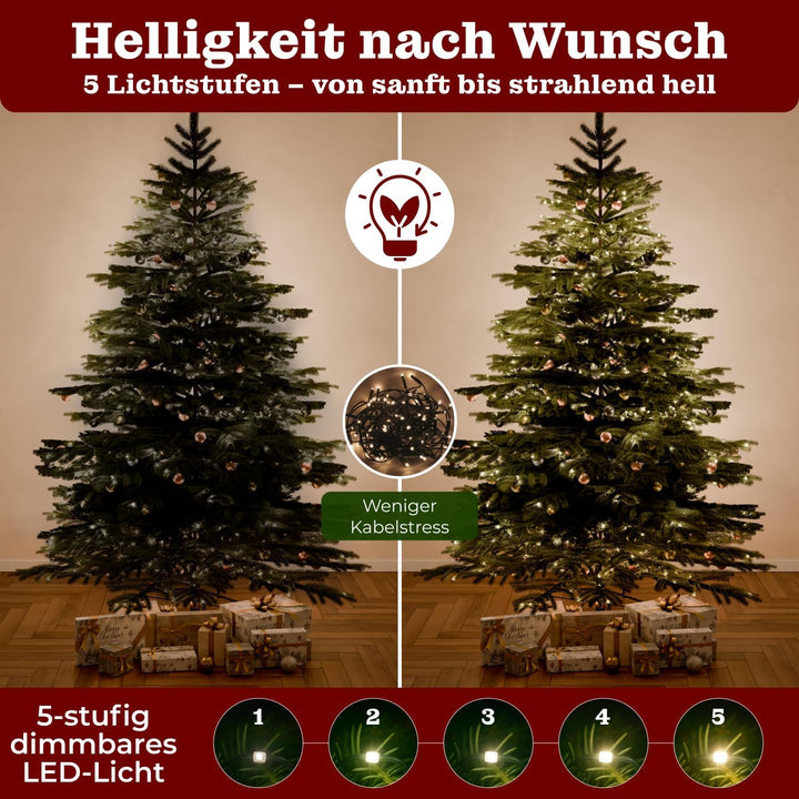BoomDing Weihnachtsbaum künstlich mit Beleuchtung - extra naturgetreuer Tannenbaum 240 cm - 700 LED