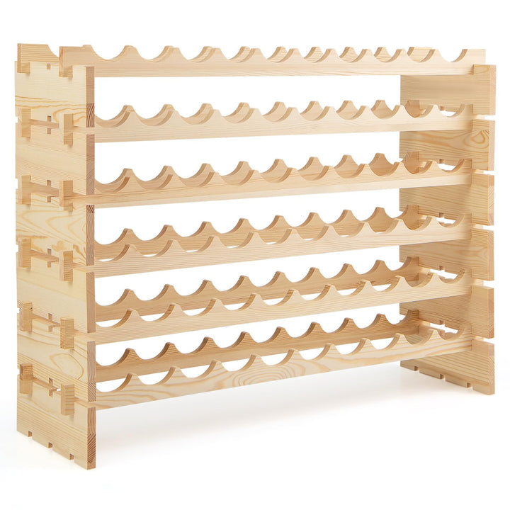 GOPLUS Weinregal stapelbar, Flaschenregal mit 6 Ebenen für 60 Flaschen, Flaschenhalter aus Kiefernho