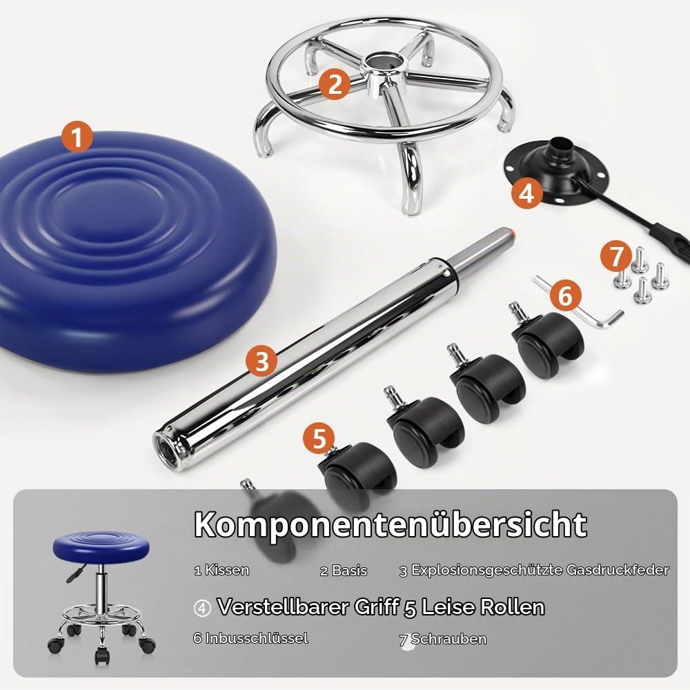KKTONER Rollhocker mit Pedal (Blau), Blau
