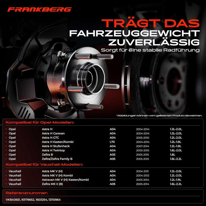 Frankberg 2x Radnabe Radlagersatz Vorderachse Kompatibel mit Astra H Zafira B Zafira/Zafira Family B