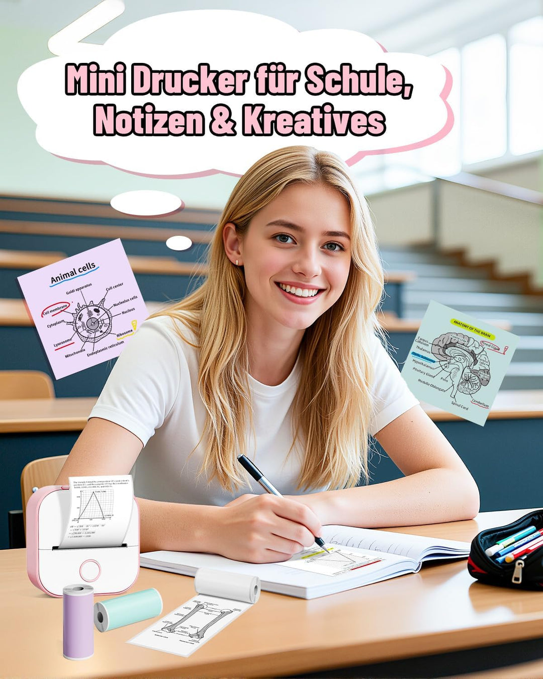 Phomemo Mini Etikettendrucker,T02 Sticker Fotodrucker für Smartphone,Handy Thermodrucker klein mit 3