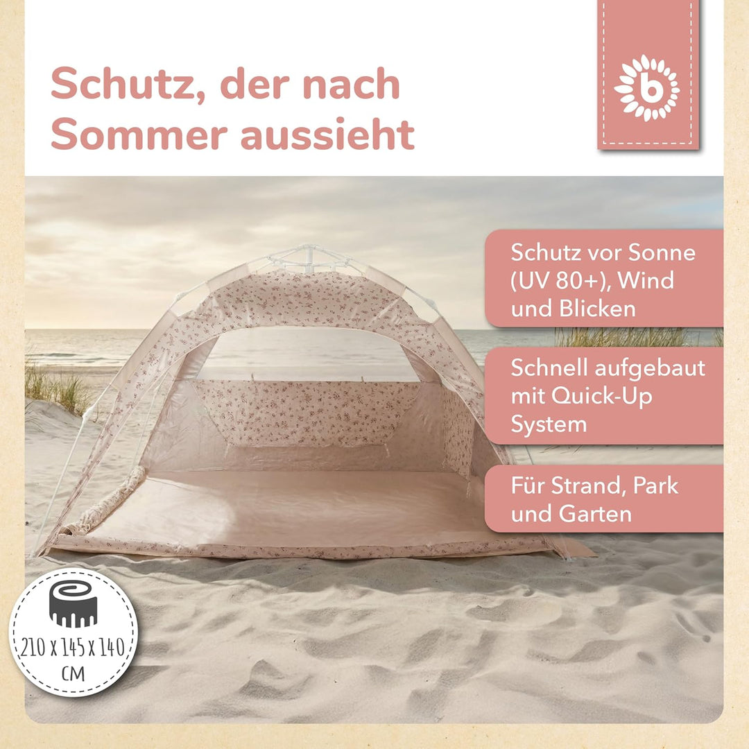 Bieco Strandmuschel Pop Up XXL – Quick-Up Strandzelt Schnellaufbau mit UV Schutz 80+ – Sonnenschutz