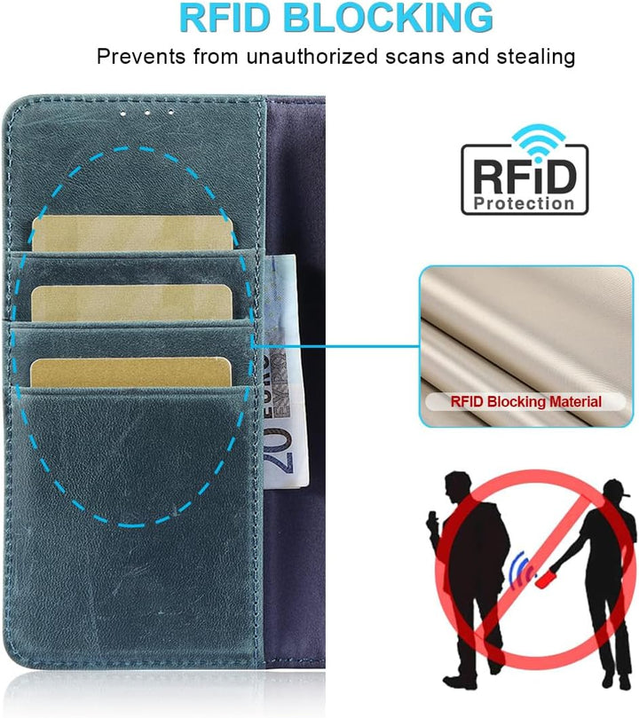 LENSUN für Samsung Galaxy S20 FE Lederhülle, Echtleder Hülle [Bookstyle][RFID Blocker Kartenfach][Ec