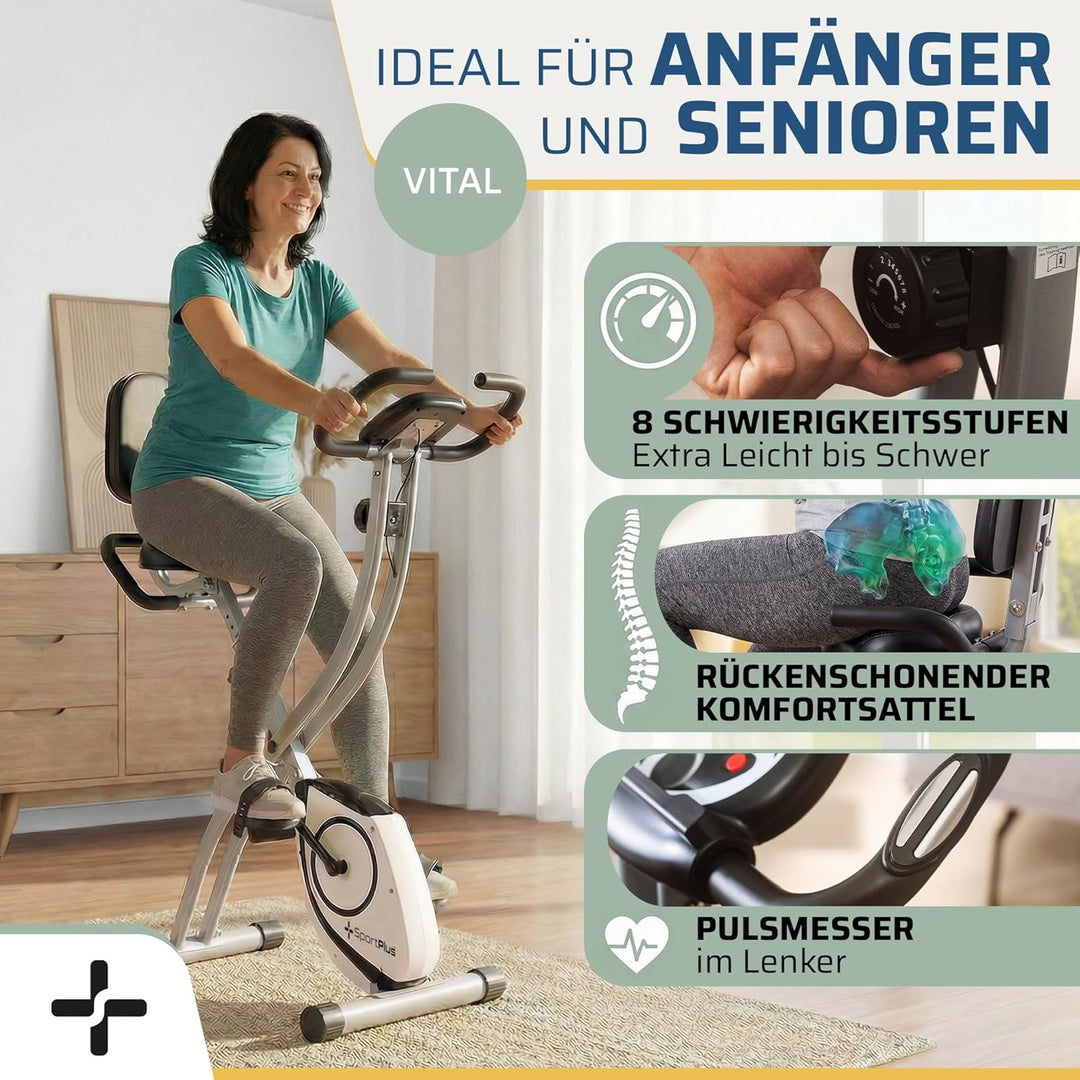 SportPlus Heimtrainer klappbar für zuhause, optional mit App Steuerung, Rückenlehne,Pulsmessung, man