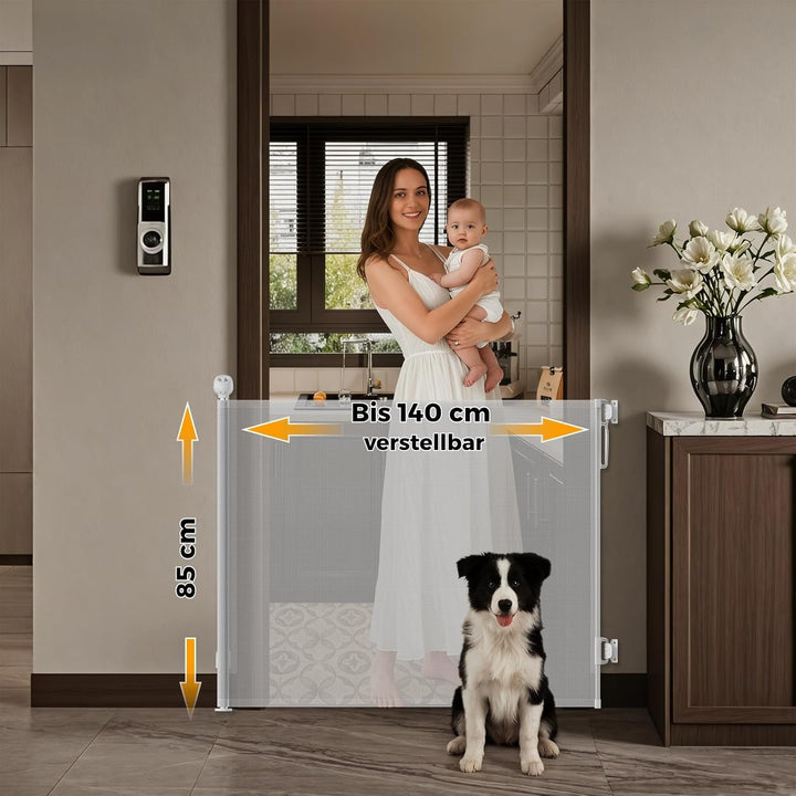 Allyson Treppenschutzgitter ausziehbar bis 140 cm, 86 cm hoch, Baby- und Haustier-Schutzgitter, Gerä