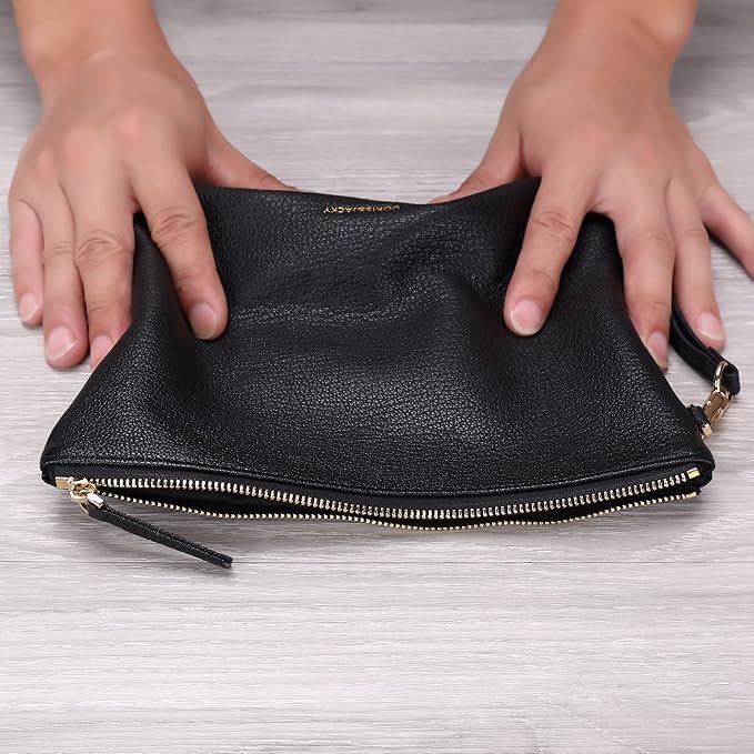 Doris&Jacky Damen Echtes Leder Clutch Schaffell Geldbörse Abendtasche mit Handschlaufe Braun-ziegenf