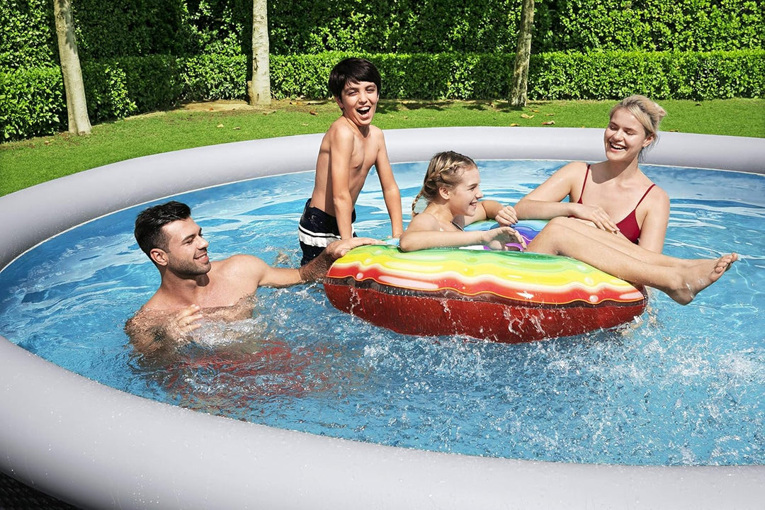 Bestway Fast Set Pool, 396 x 84 cm, Set mit Filterpumpe, rund, graue Rattan-Optik