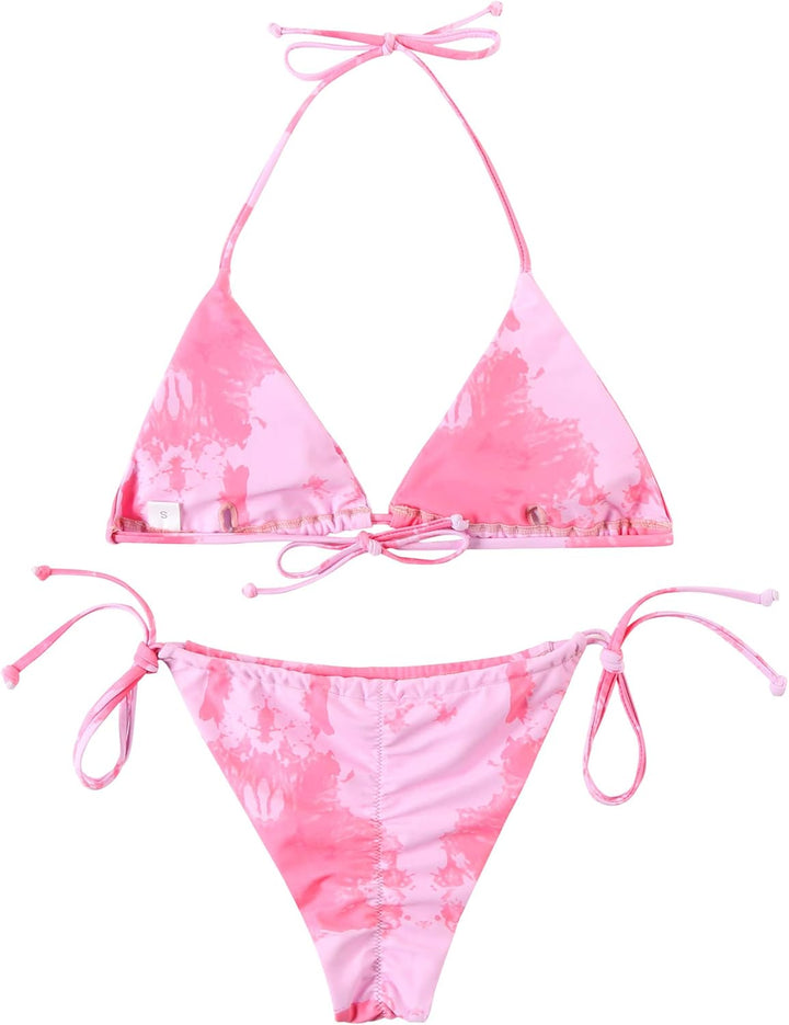 RXRXCOCO Sexy Brazilian Bikini Damen Set Triangel String Oberteil Bikini Tanga Bademode L Rosa, L Ro