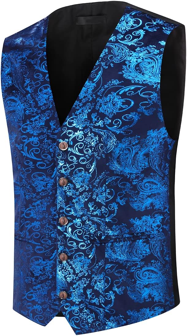 Allthemen Weste Herren Westen Gilet Jacquard Anzugweste für Hochzeit und Party M Blau, M Blau