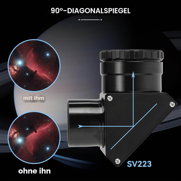 Svbony SV223 Diagonalspiegel, 2" 90° Stern Zenitspiegel mit 1,25" Adapter und Kohlefasermaterial, 99