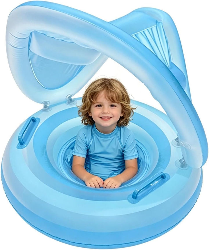 Kinder Poolfloss mit Sonnendach Aufblasbar Tragbar Wasserdicht Ergonomisch Blau, Blau