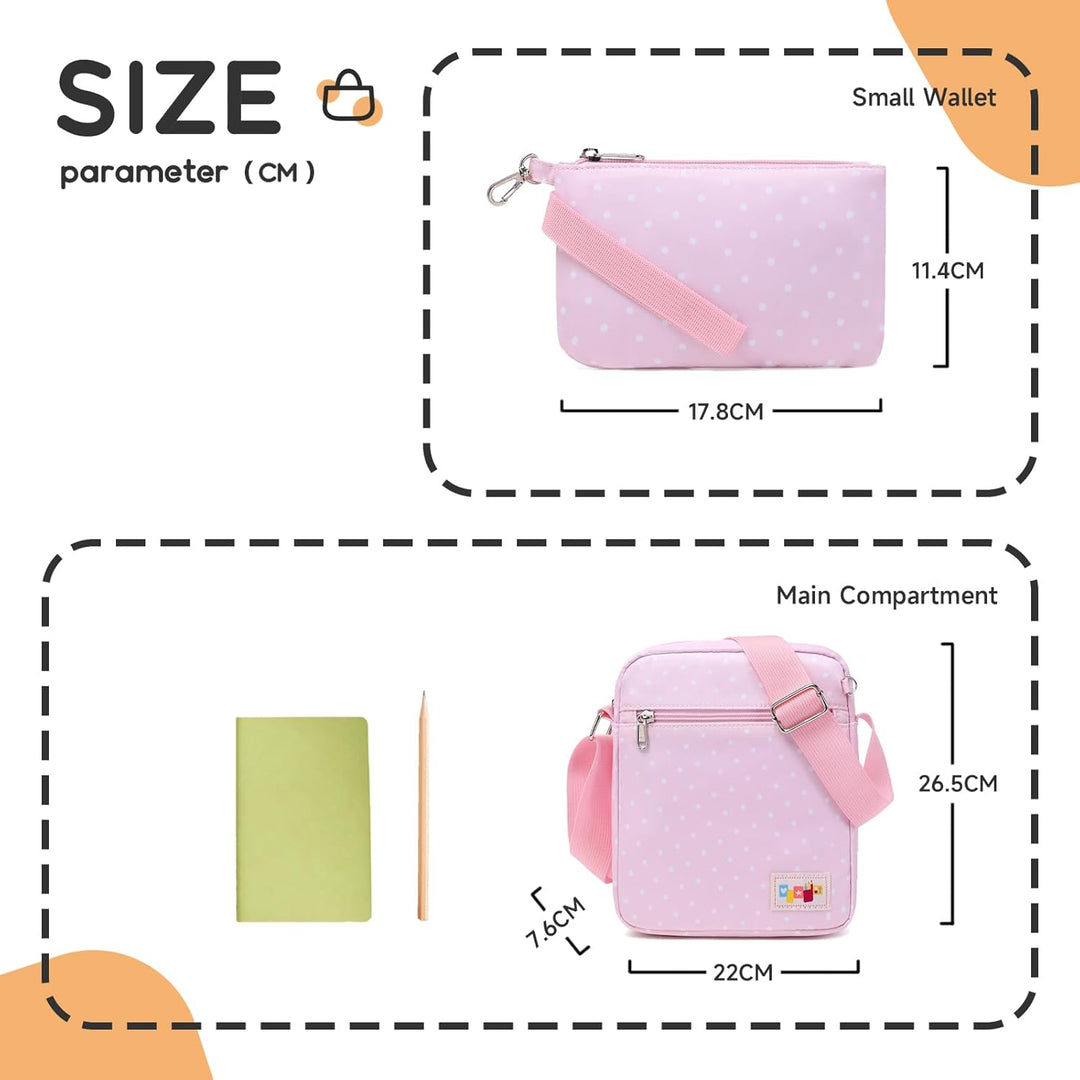 Casual Canvas Schultertasche +Geldbeutel/Mäppchen für Mädchen Jungen & Kinder Jugendliche (Rose rot)