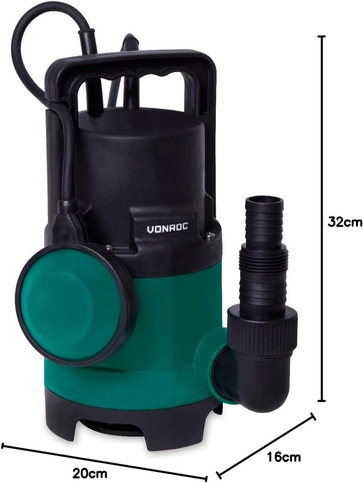 VONROC Tauchpumpe Schmutzwasserpumpe 400W - 8000l/h - Wasserpumpe Keller - Flachsaugend - Gartenpump